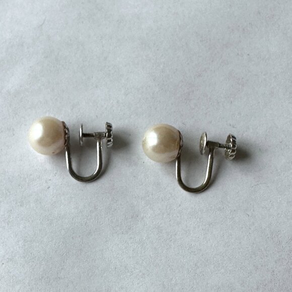 Vintage Pearl Clip On Earrings 14K White Gold - Picture 1 of 5